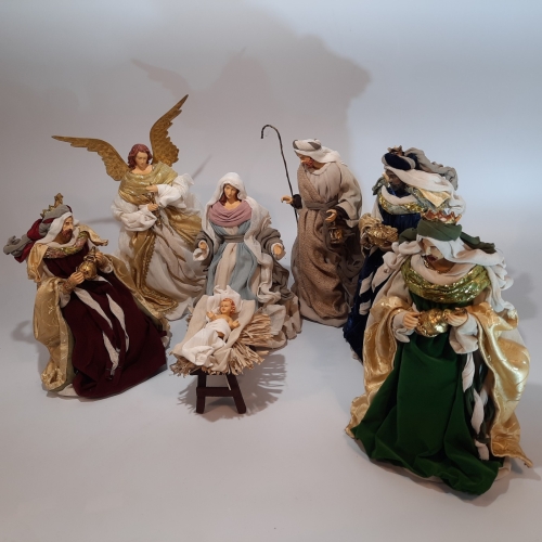 Figury do szopki bożonarodzeniowej - Zestaw bożonarodzeniowy FS36C - Figury w ubraniach z materiału do szopki betlejemskiej