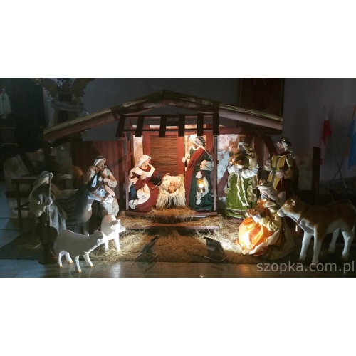Szopka betlejemska - Zestaw bożonarodzeniowy SB100 Multikolor - Piękna szopka wraz z figurami w ubraniach z materiału do szopki betlejemskiej