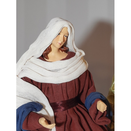 Święta Rodzina i Anioł. ZS36M . Figury w szatach z tkaniny do szopki betlejemskiej